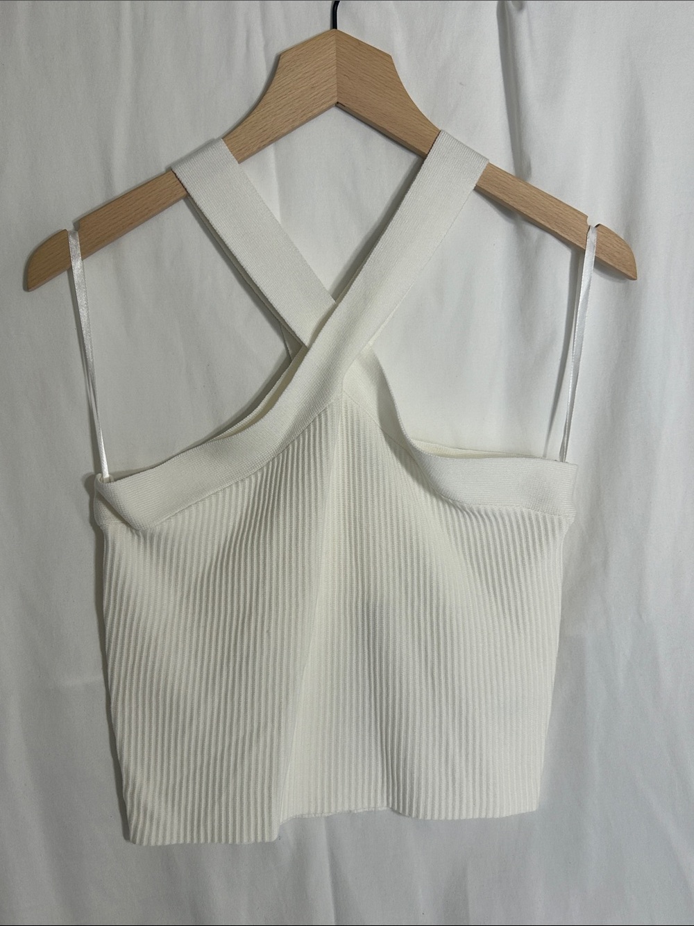 She + Sky Ivory Ribbed Cross-Back Camisole